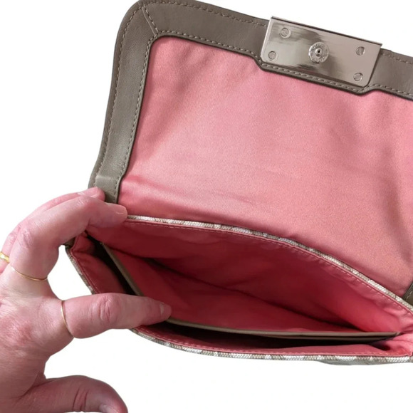 Coach Kristin Op Art Sequin Crossbody Bag Mushroom Taupe White Small Women's OS - Picture 10 of 14